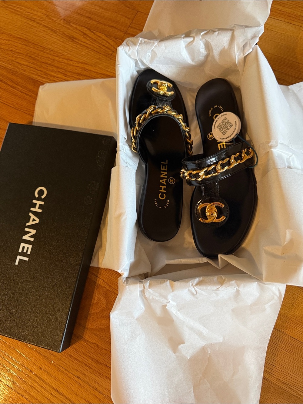 CHANEL Turnlock gold chain sandals size 36.5 - Picture 16 of 17